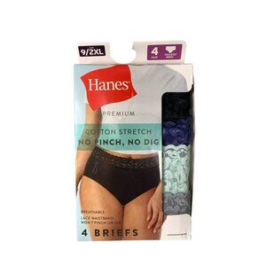 Hanes Premium Cotton Stretch Briefs 4-Pack Size 9/2XL Black & Assorted Lace